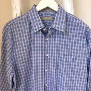 Nordstrom Men's Blue Plaid Trim Fit Long Sleeve Dress Shirt SZ 16.5" 34/35